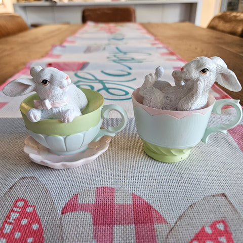Bunnies In Tea Cups - Set of 2 Pastel Blue