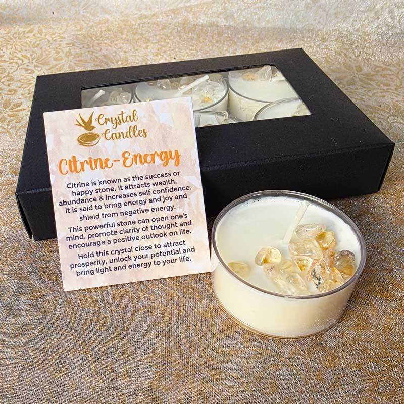 Citrine Crystal Soy Tealight Candles Set of 6  - Fresh Citrus & Berries