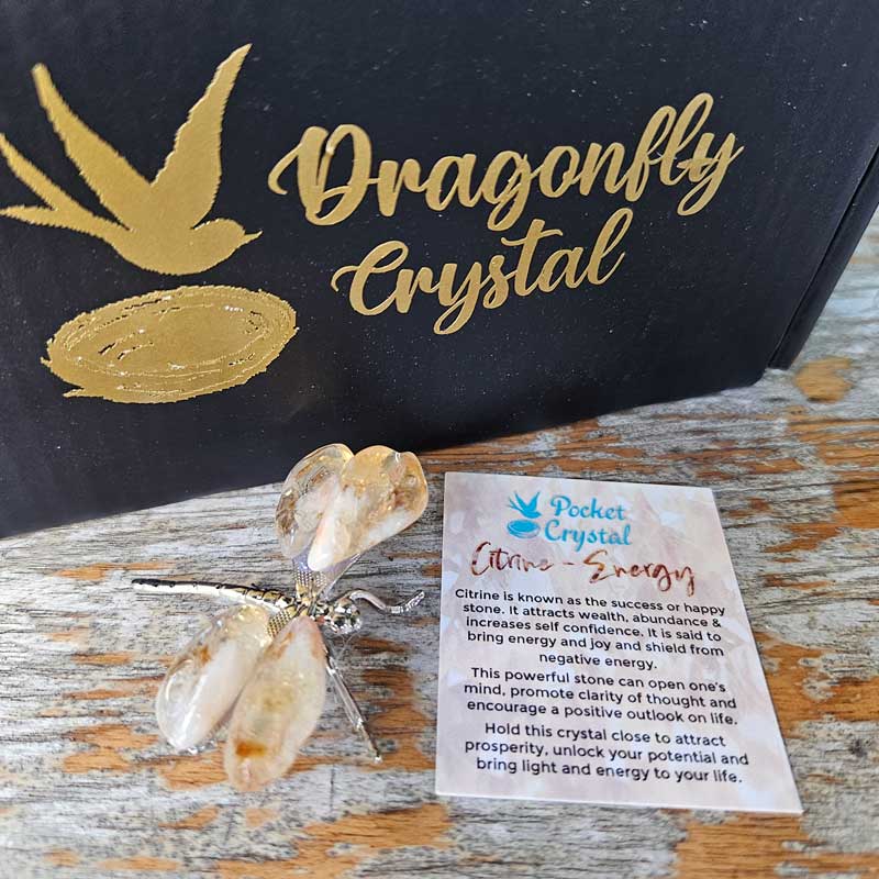 Dragonfly Crystal - Citrine Energy & Success (Silver)