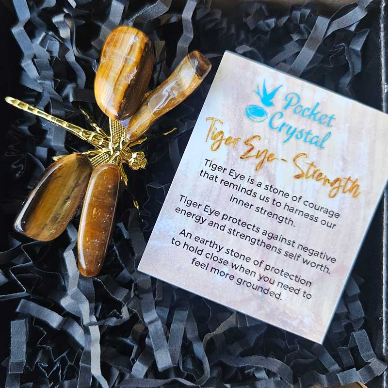 Dragonfly Crystal - Tiger Eye Strength (Gold)