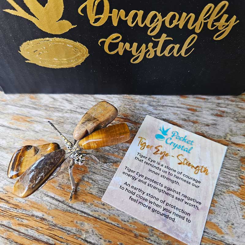 Dragonfly Crystal - Tiger Eye Strength (Silver)