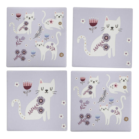 Pretty In Purple Set of 4 Cat Coasters