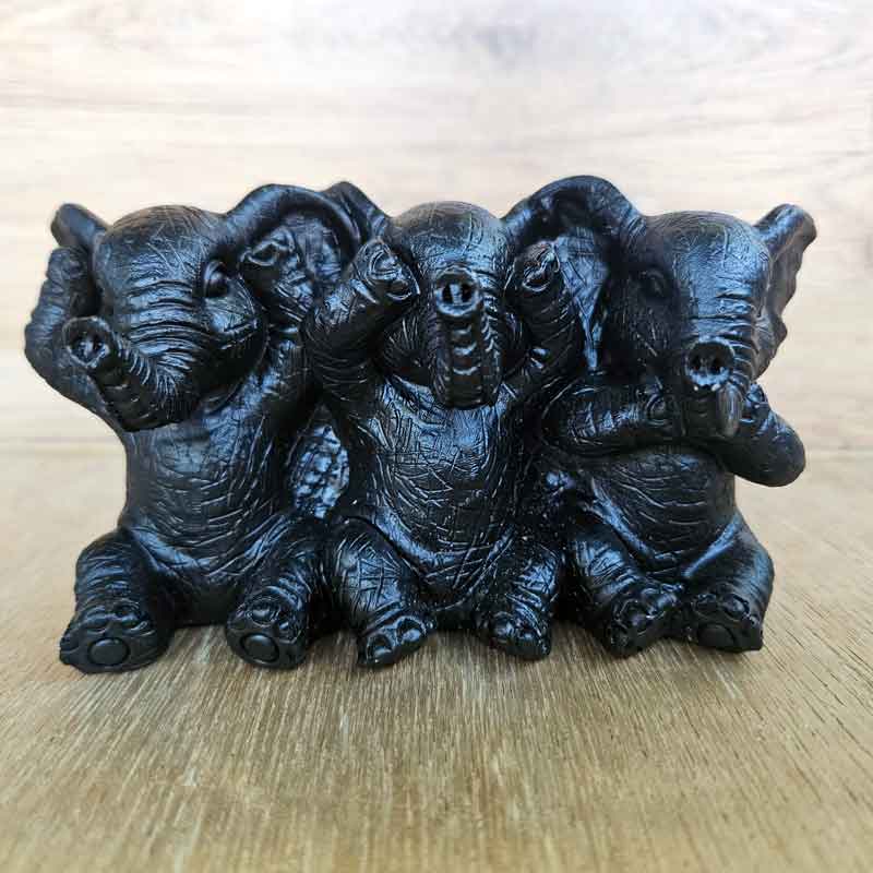 See No Evil, Hear No Evil, Speak No Evil Elephants - Black