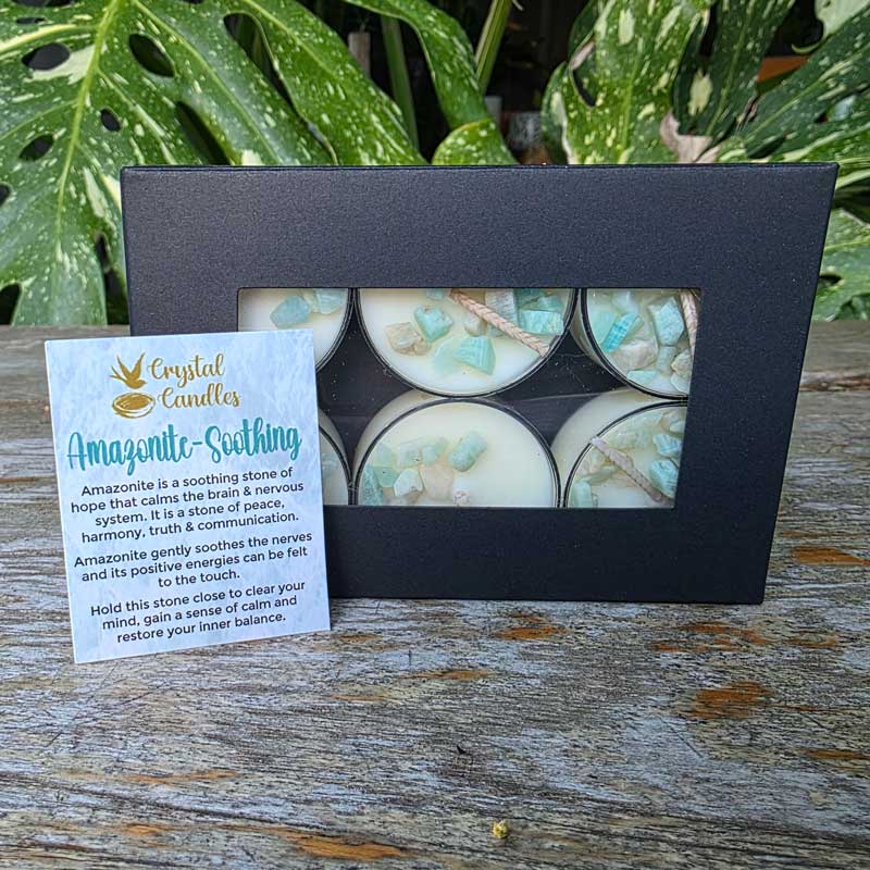 Amazonite Crystal Soy Tealight Candles Set of 6  - French Lavender