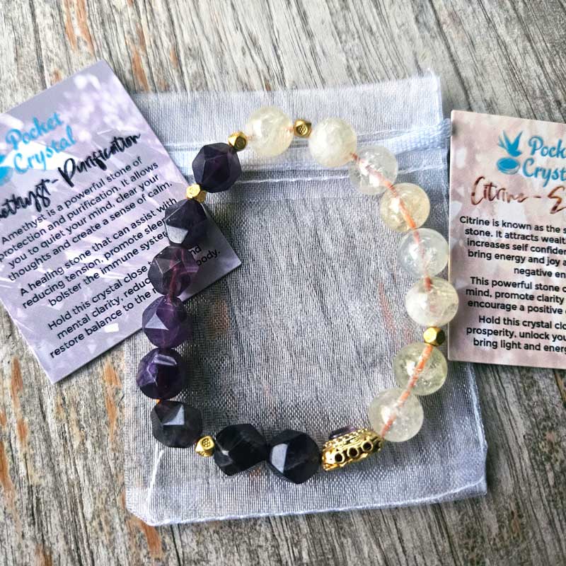 Amethyst & Citrine Faceted Crystal Stretch Bracelet