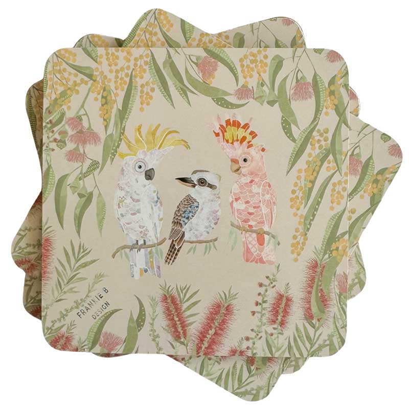 Frankie B Aussie Birds Cork Backed Coaster Set of 4 - Giftboxed