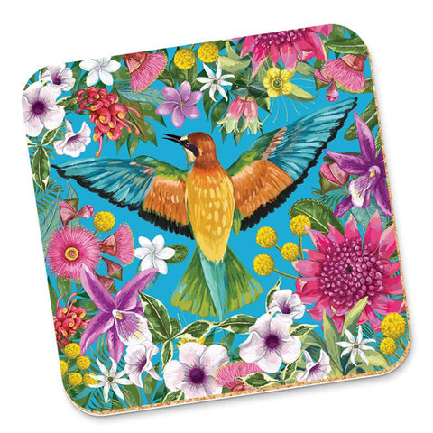 Colourful Birds & Flowers Cork Backed Coaster