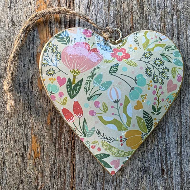 Floral Autumn Metal Heart Ornament