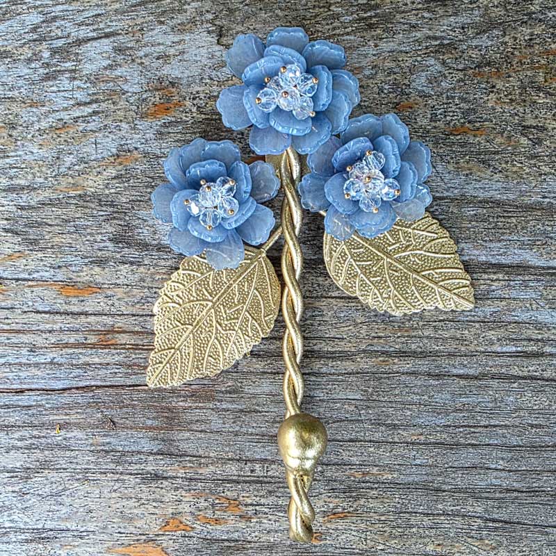 Flower Wall Hook - Blue & Gold