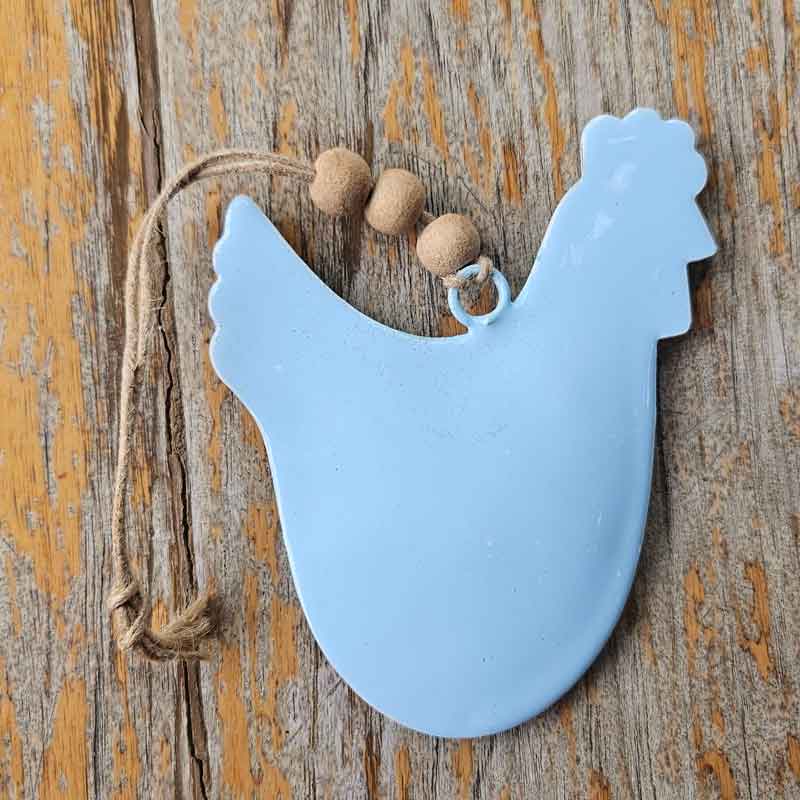 Hanging Metal Beaded Hen  - Blue