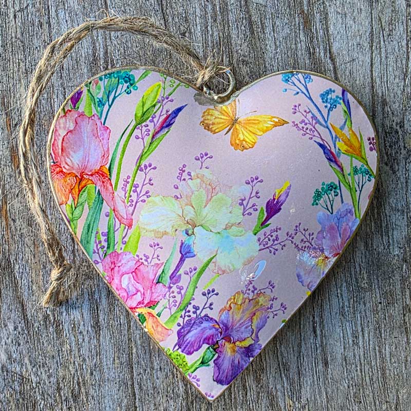 Butterflies & Flowers Metal Heart Ornament