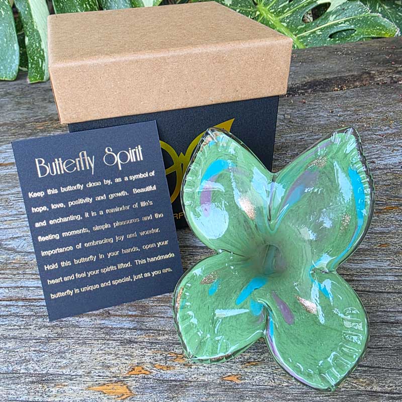 Glass Butterfly Spirit - Gift Boxed Green