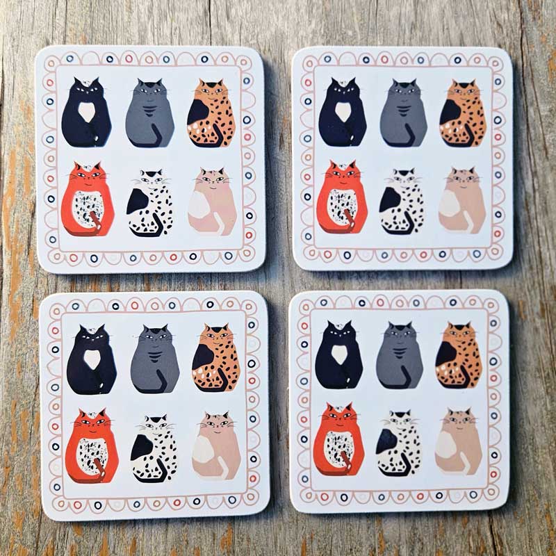 Cat Cork Backed Coaster Set of 4 - Giftboxed