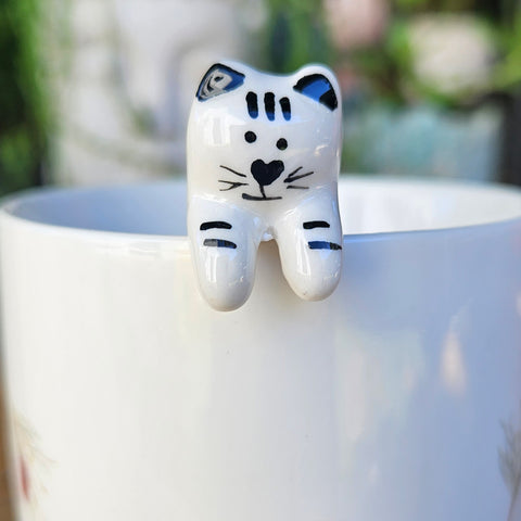 Cat Teaspoon Ceramic - Black And White