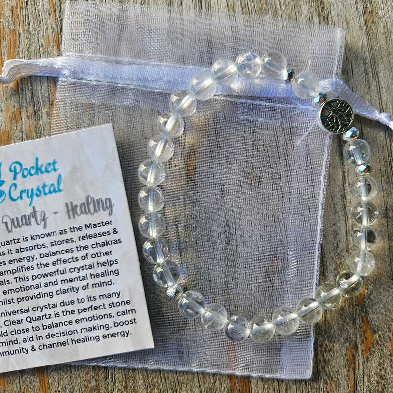 Clear Quartz Crystal Tree of Life Stretch Bracelet