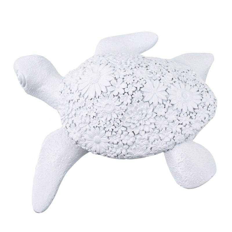 Turtle Figurine Daisy Floral Design - White