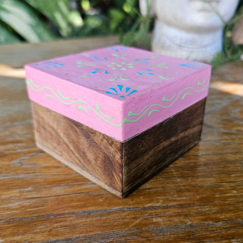 Dark Pink Mini Wood Box - Handpainted