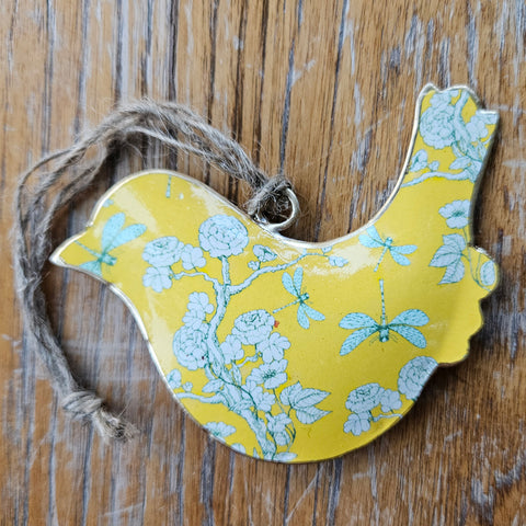 Dragonfly Metal Bird Ornament - Yellow