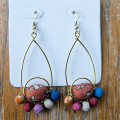 Recycled Fabric Brass Drop Handcrafted Earrings
