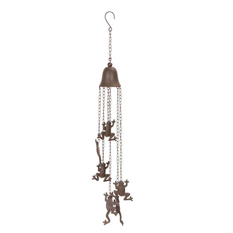 Hanging Cast Iron Windchime With Bell - Frogs