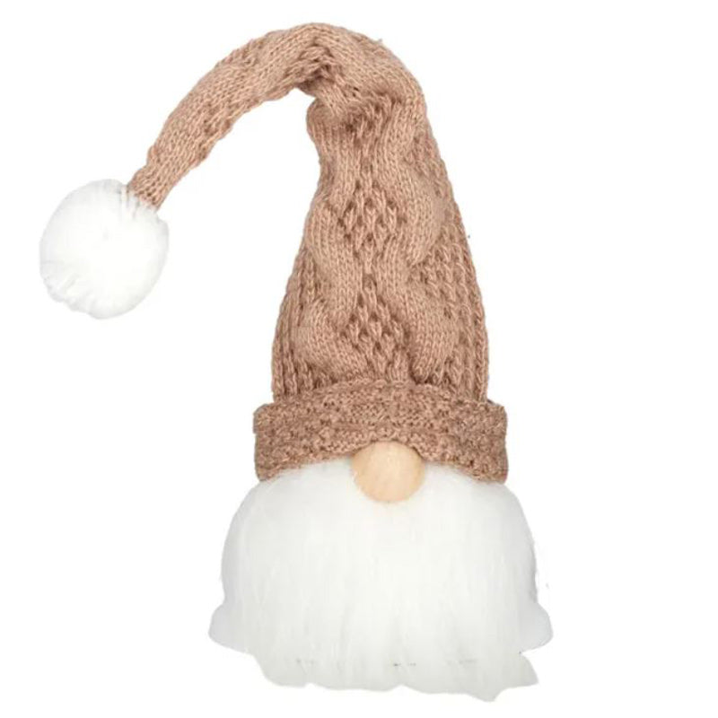 Sitting Fabric Gnome With Bell - Brown