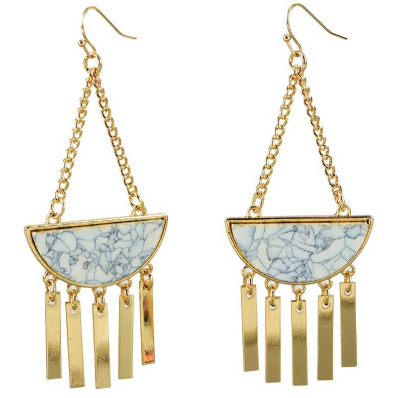 Gold Drop Patterned Inlay Earrings