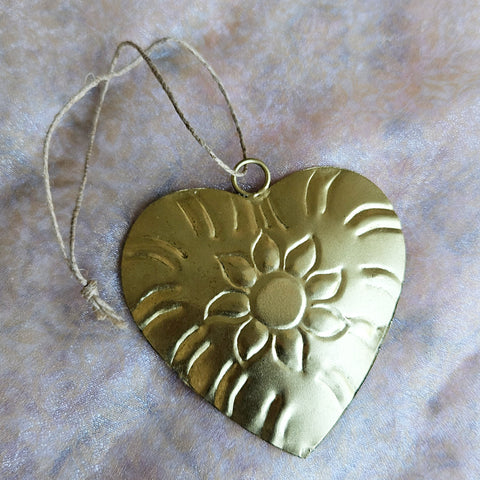 Gold Metal Hanging Heart Ornament