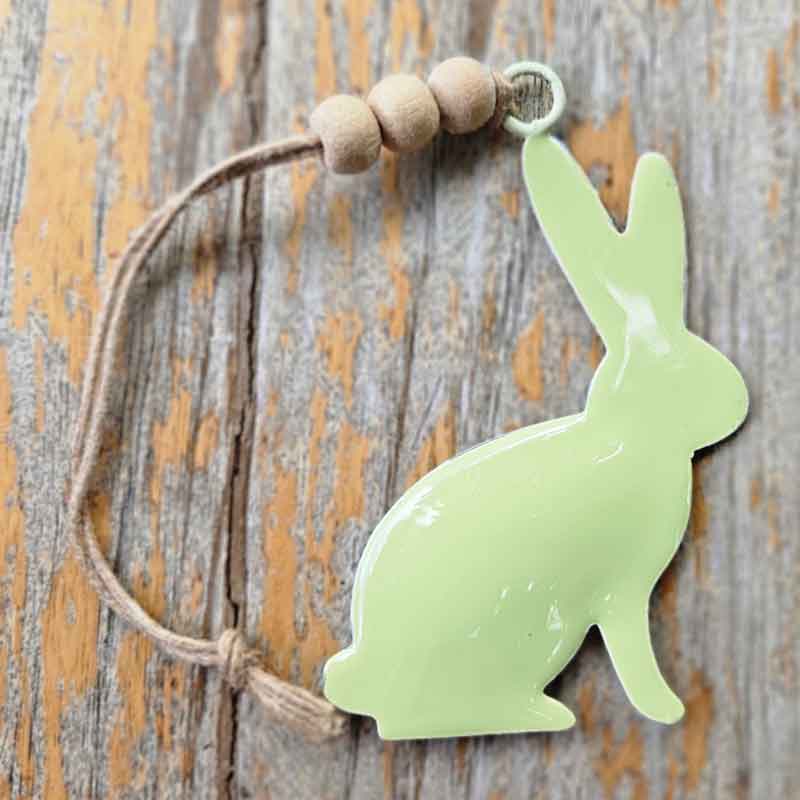 Hanging Metal Beaded Rabbit - Green