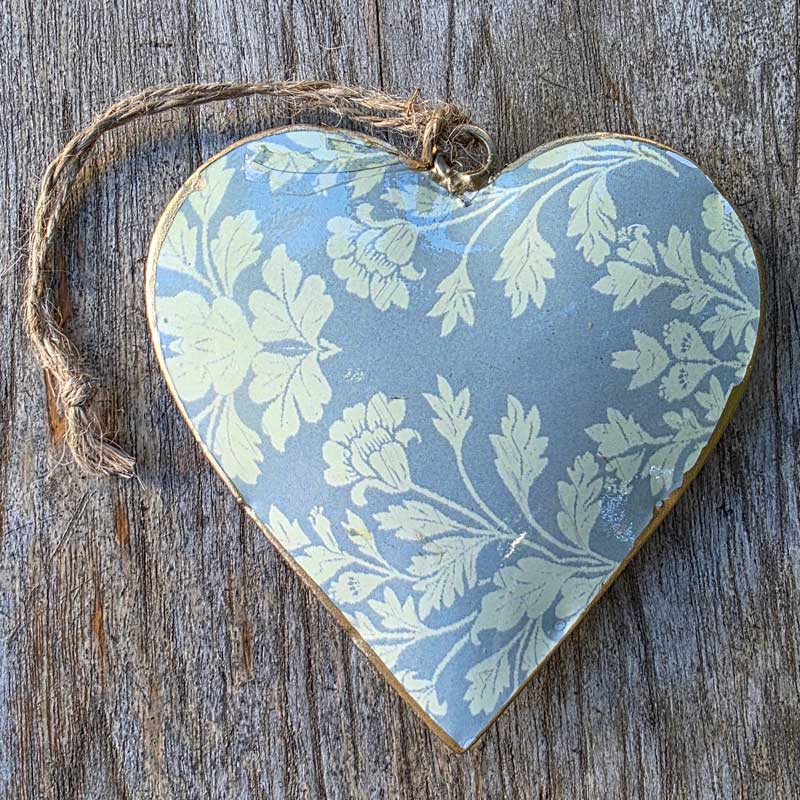 Grey Floral Metal Heart Ornament