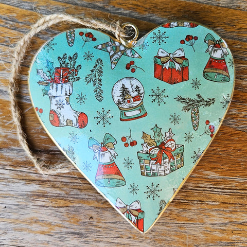 Handmade Metal Heart Ornament - Christmas Gifts Aqua