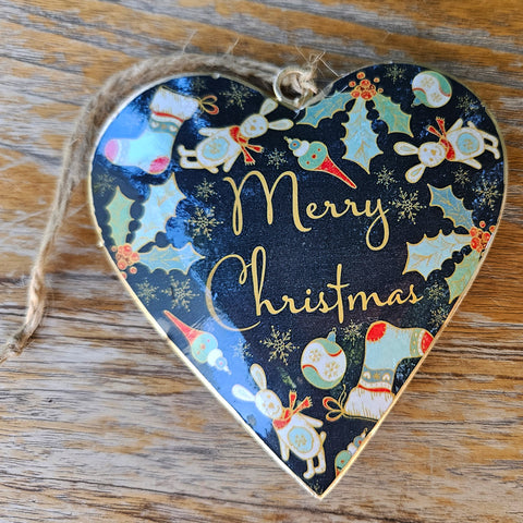 Handmade Metal Heart Ornament - Merry Christmas Mistletoe