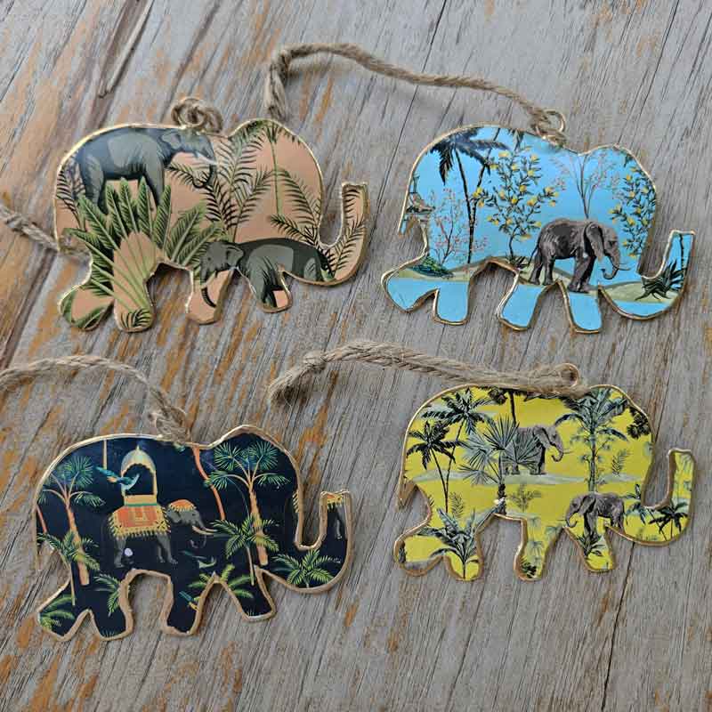 Hanging Metal Elephant Ornament - Peach