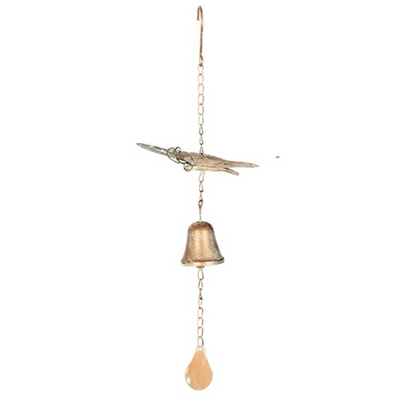 Hanging Butterfly With Bell Garden Ornament - Copper