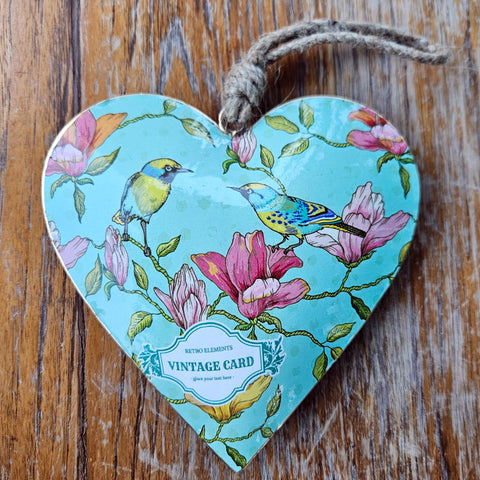 Bird Design Metal Heart Ornament - Extra Large