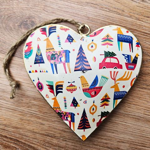 Colourful Festive Metal Heart Ornament (c)