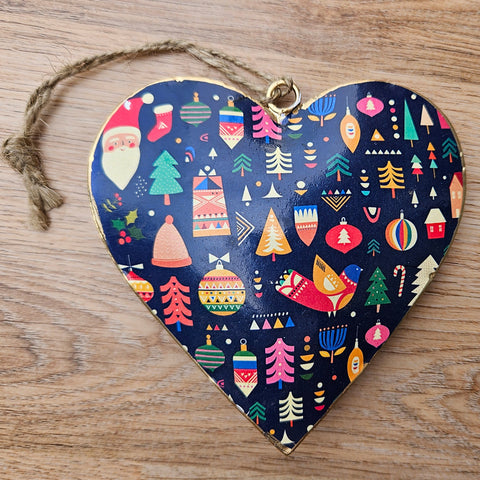 Colourful Festive Metal Heart Ornament (a)