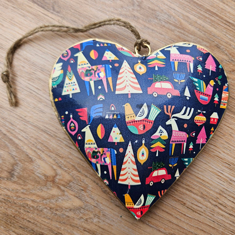 Colourful Festive Metal Heart Ornament (b)