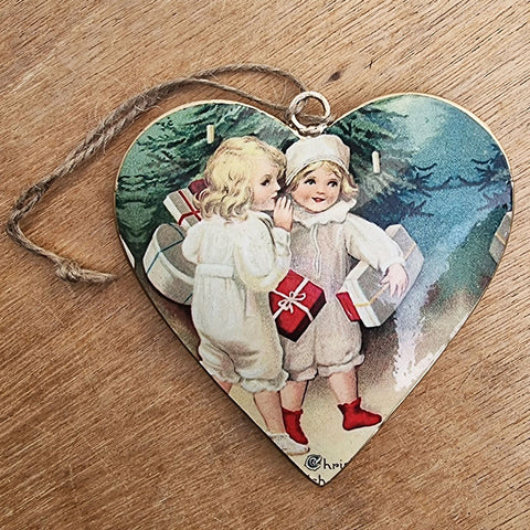 Vintage Children Metal Heart Ornament