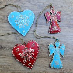 Henna Design Metal Hanging Angel Ornament - Blue