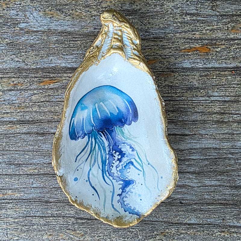 Painted Oyster Shell Design Trinket Dish - Jellyfish