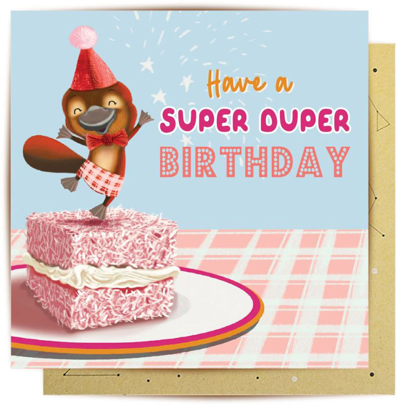 Lamington Platypus Birthday Greeting Card
