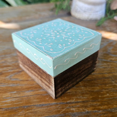 Light Blue Mini Wood Box - Handpainted