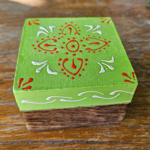 Lime Green Mini Wood Box - Handpainted