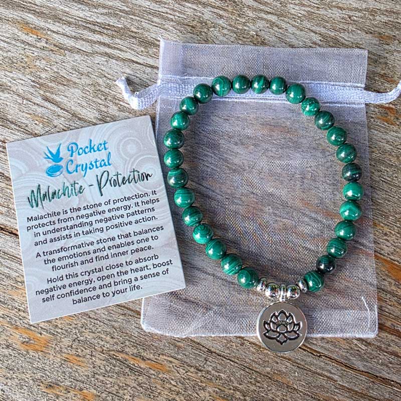 Malachite Crystal Stretch Bracelet - Lotus