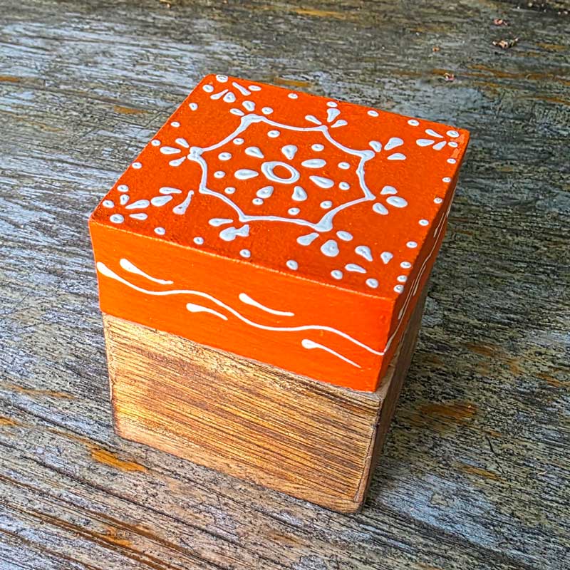 Orange Mini Wood Box - Handpainted