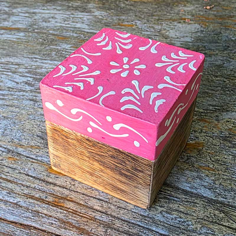 Dark Pink Mini Wood Box - Handpainted