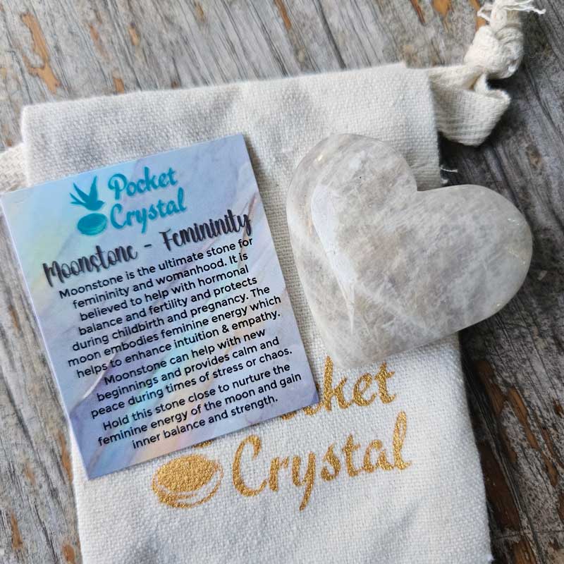 Moonstone Pocket Crystal Heart - Femininity
