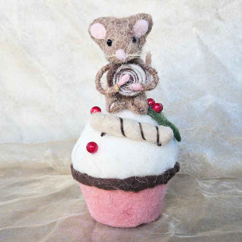 Mouse on Cupcake Pink Christmas Decoration