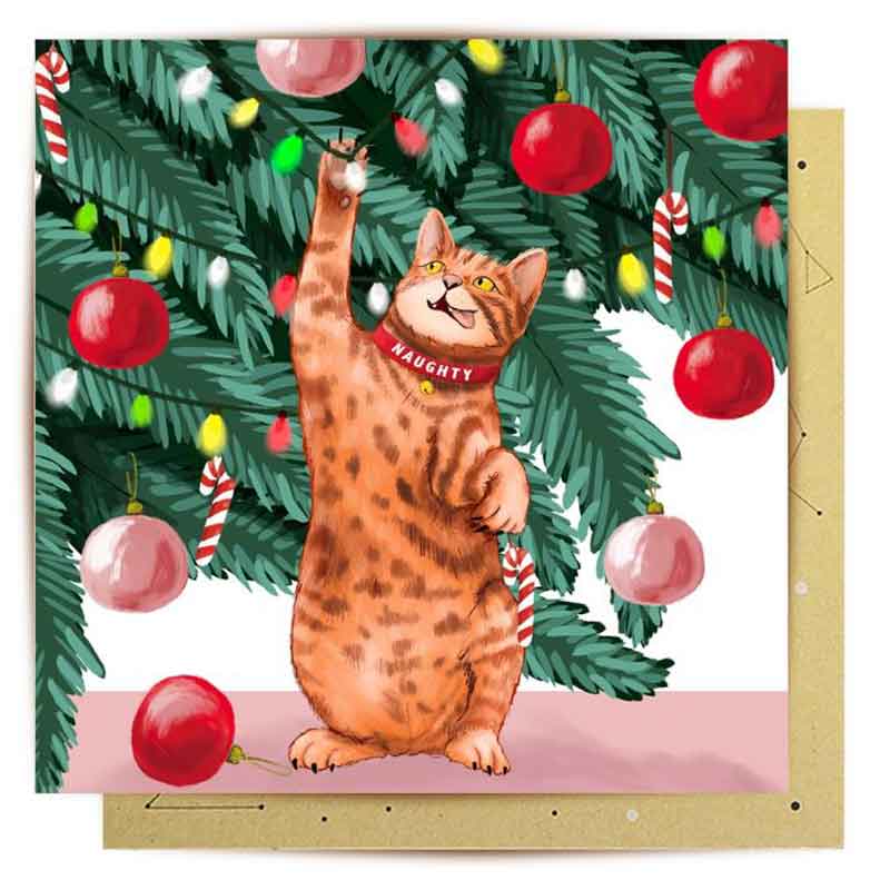 Naughty Cat Christmas Greeting Card