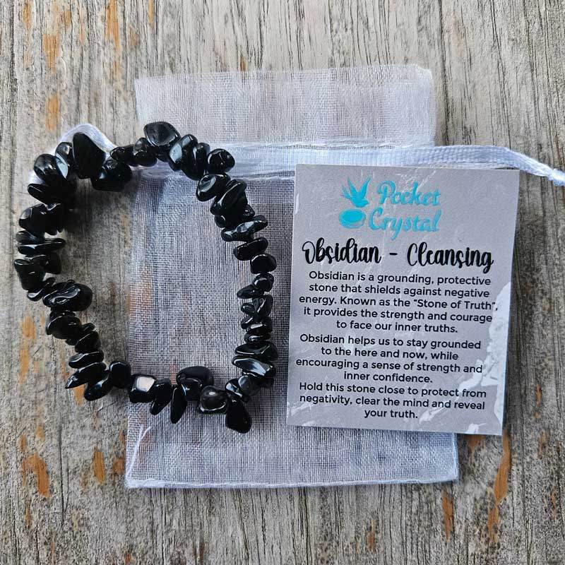 Obsidian Crystal Chip Stretch Bracelet